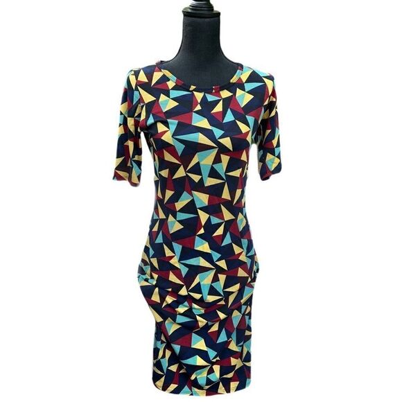 NWT LulaRoe Julia Dress Small Soft High Scoop KneeLength Pencil Skirt Triangles - Picture 3 of 7